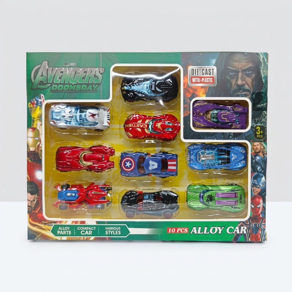 Avengers alloy die-cast car set, 10 pieces in a window box, 3+ badge