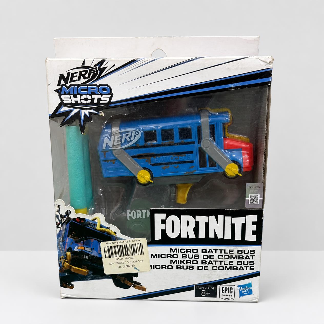 NERF MicroShots Fortnite Micro Battle Bus blaster in its packaging