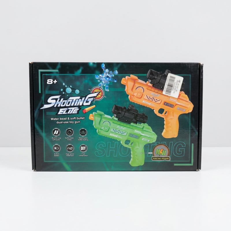 Shooting Elite box front for the hand-loading version, orange and green pistols