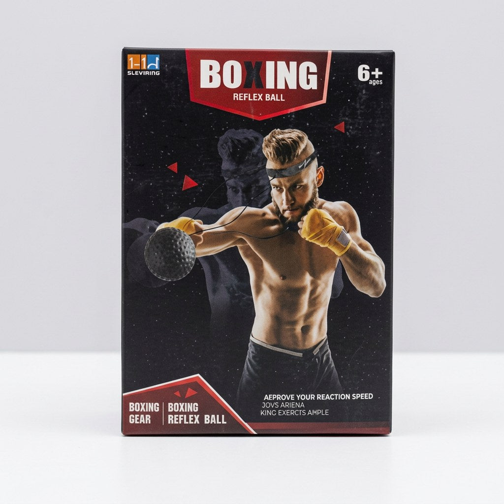 Boxing reflex ball box front, headband and ball on an elastic cord, model punching, age 6+