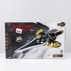 The copper-red sword aircraft from the side with the gamepad in front of it