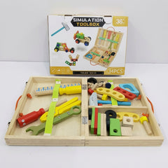 Box front artwork for the Simulation Toolbox, showing the closed wooden case and the three toy vehicles it can build