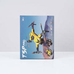 T5P Pro drone box front, yellow quadcopter with the 14+ AGES badge