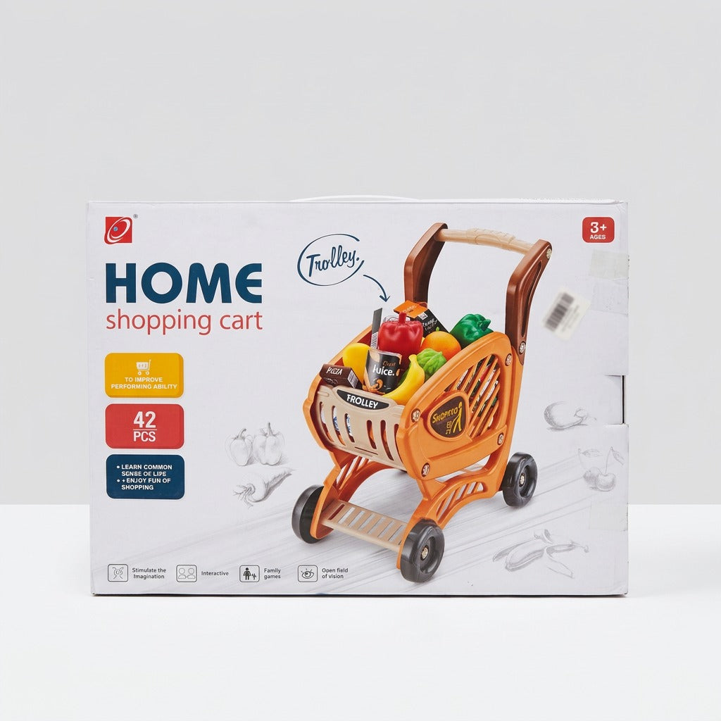 Close-up of the trolley handle, loaded basket and the Mins Save Mart price sticker