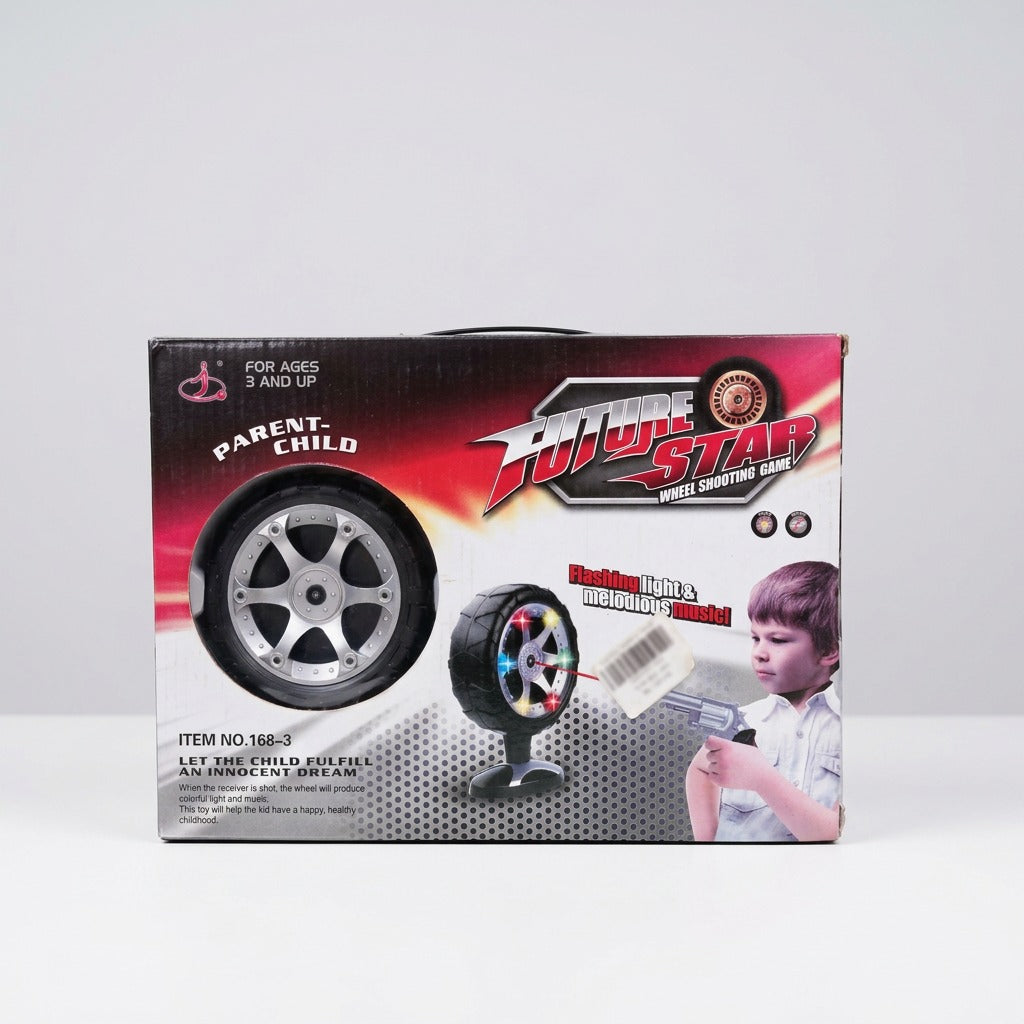 Future Star Wheel Shooting Game box front with the tyre target and the FOR AGES 3 AND UP line