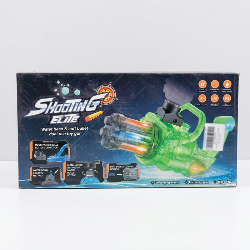 Box top panel showing the suction cup darts, goggles, water beads, bottle and connector